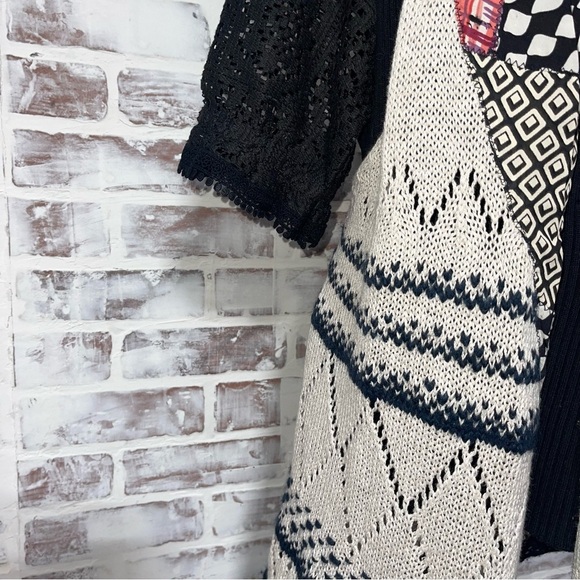 Moth Black and Cream Cardigan with Geometric patchwork Patterns - Picture 5 of 7